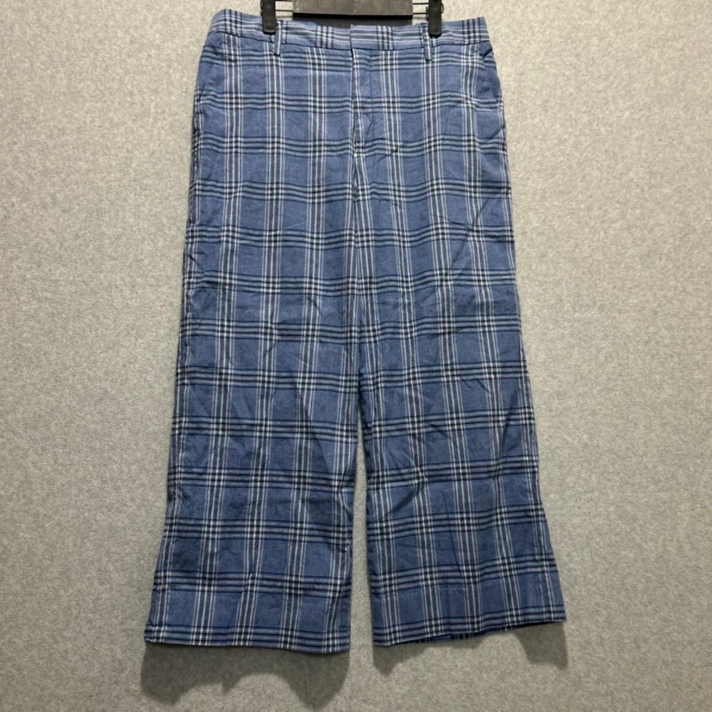 Banana Republic Women's Blue Plaid Wide Leg High Rise Trousers Size 14